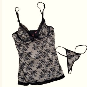 Seven til Midnight Silky Lace Look Lingerie Top and Thong Size‎ Medium